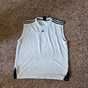 Adidas White Sleeveless Top with Black Stripes